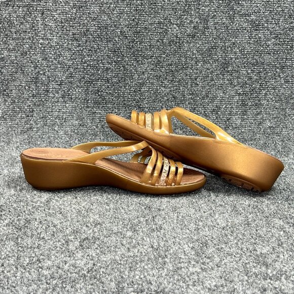 Crocs Isabella Sandals Womens Size 6 Brown Gold Jelly Mini Wedge Slide Flip Flop - Picture 7 of 10